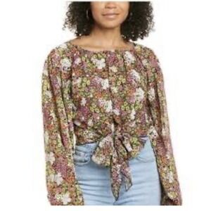 Leyden Women's Top Size Large Ballon Sleeves Floral embroidered Lightweight